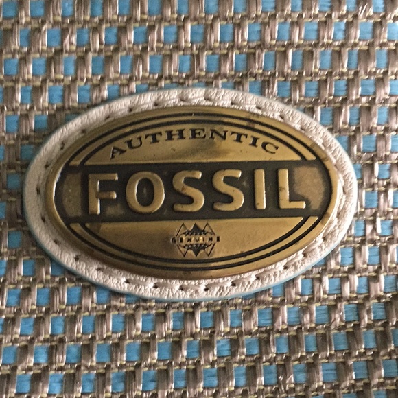 FOSSIL Explorer Tote Canvas Woven Straw Crossbody and Wallet Set Tan Blue - Picture 8 of 15